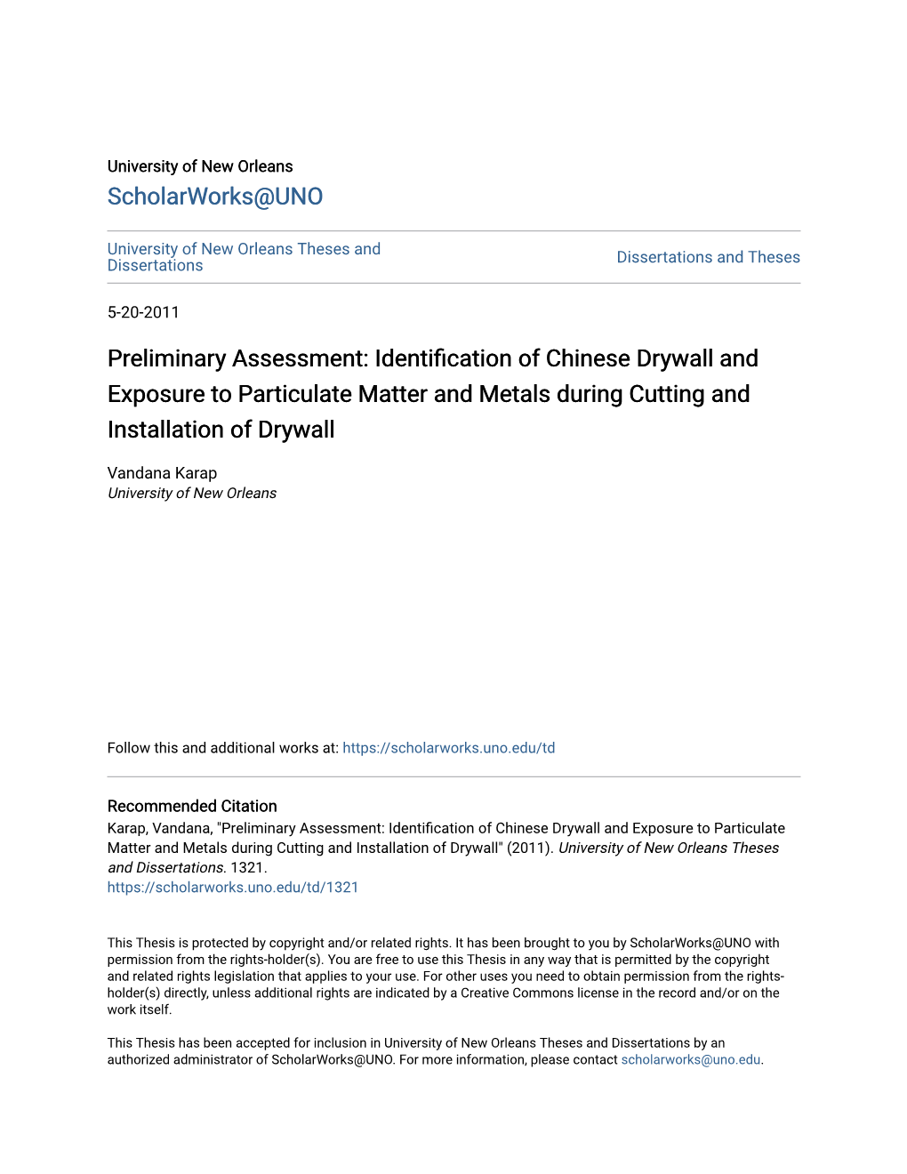 Identification of Chinese Drywall and Exposure to Particulate Matter and Metals During Cutting and Installation of Drywall