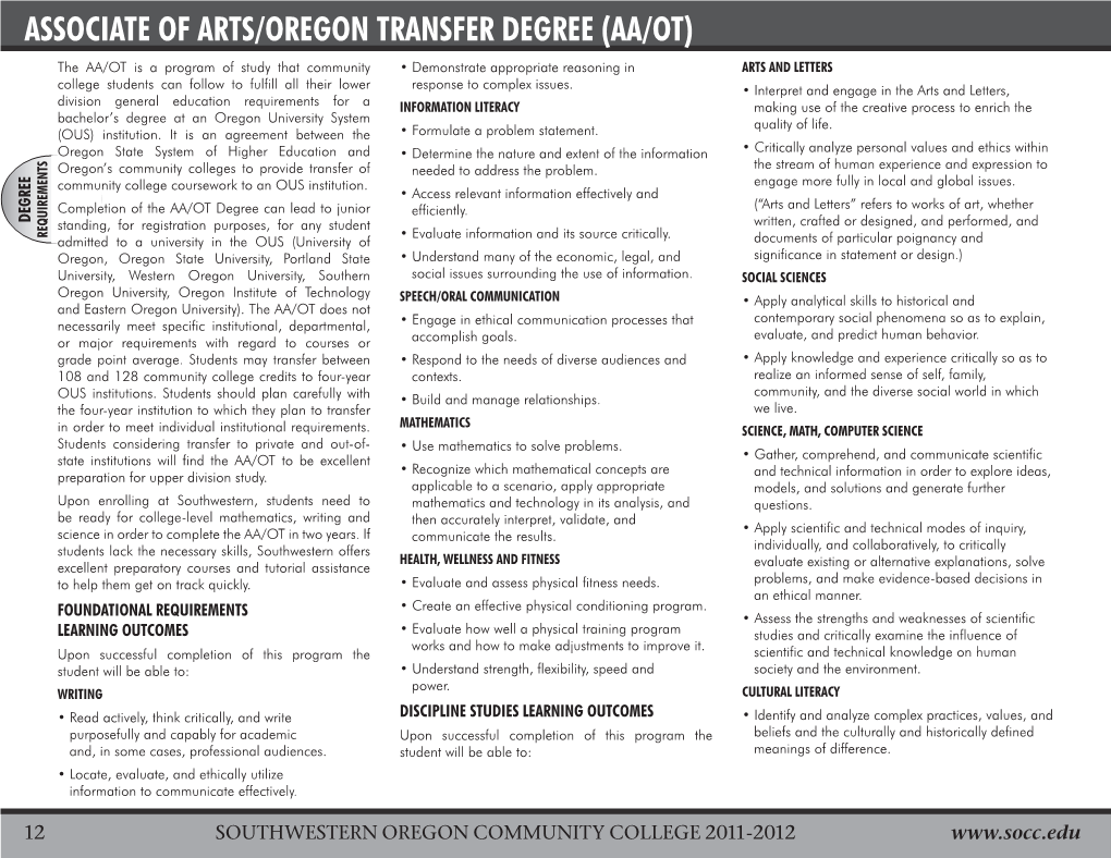 Associate of Arts/Oregon Transfer Degree (Aa/Ot)
