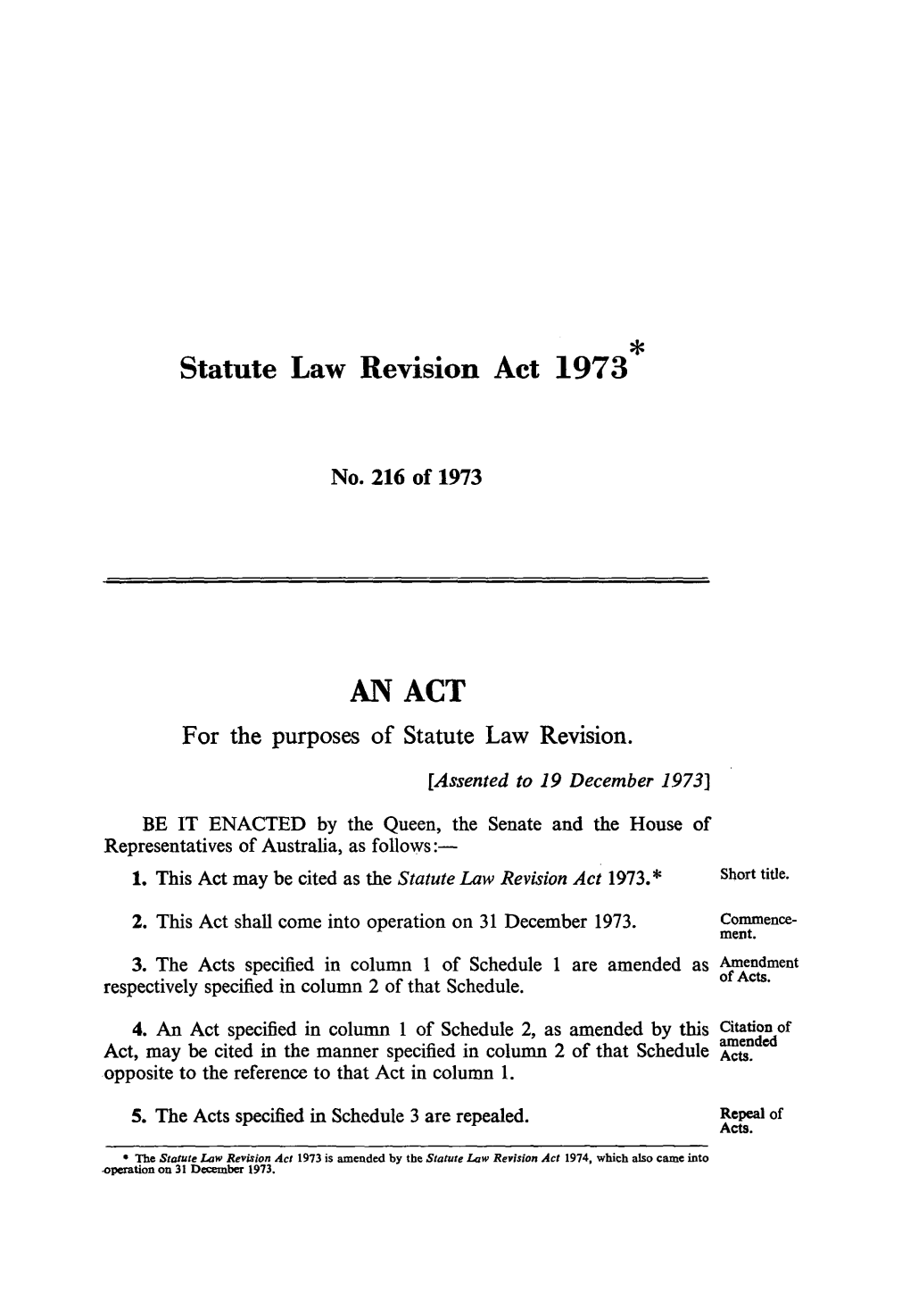 Statute Law Revision Act 1973 AN