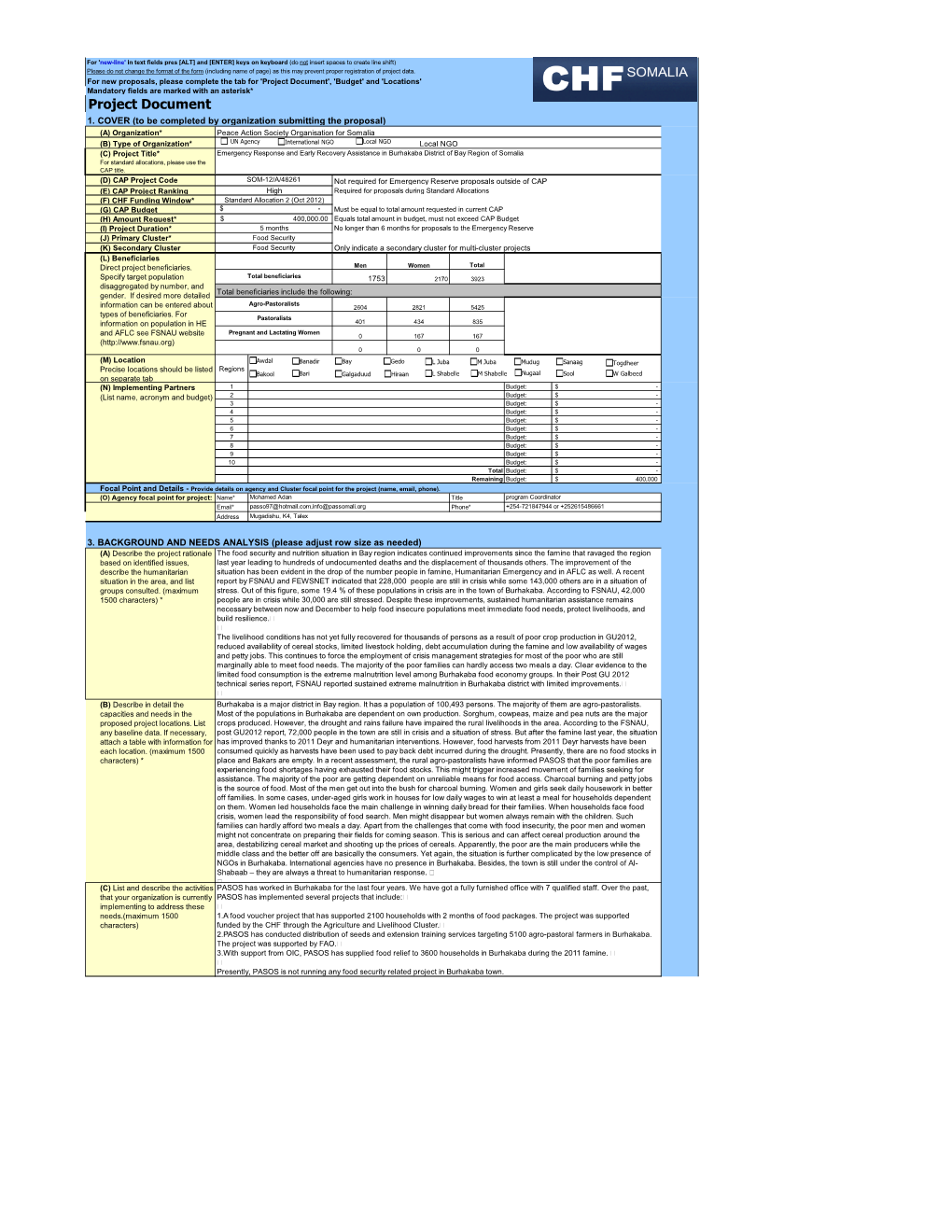 Project Document', 'Budget' and 'Locations' Mandatory Fields Are Marked with an Asterisk* Project Document 1