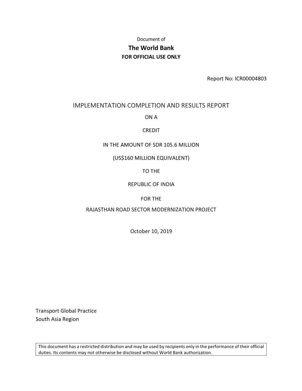 Implementation Completion and Results Report (ICR)
