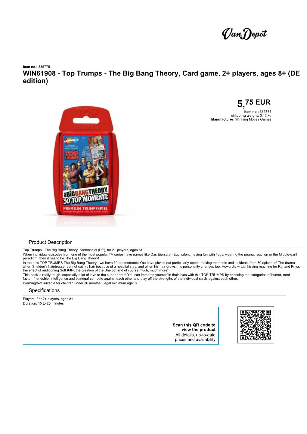 The Big Bang Theory, Card Game, 2+ Players, Ages 8+ (DE Edition)