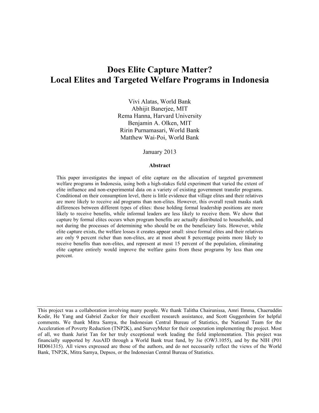 Does Elite Capture Matter? Local Elites and Targeted Welfare Programs in Indonesia