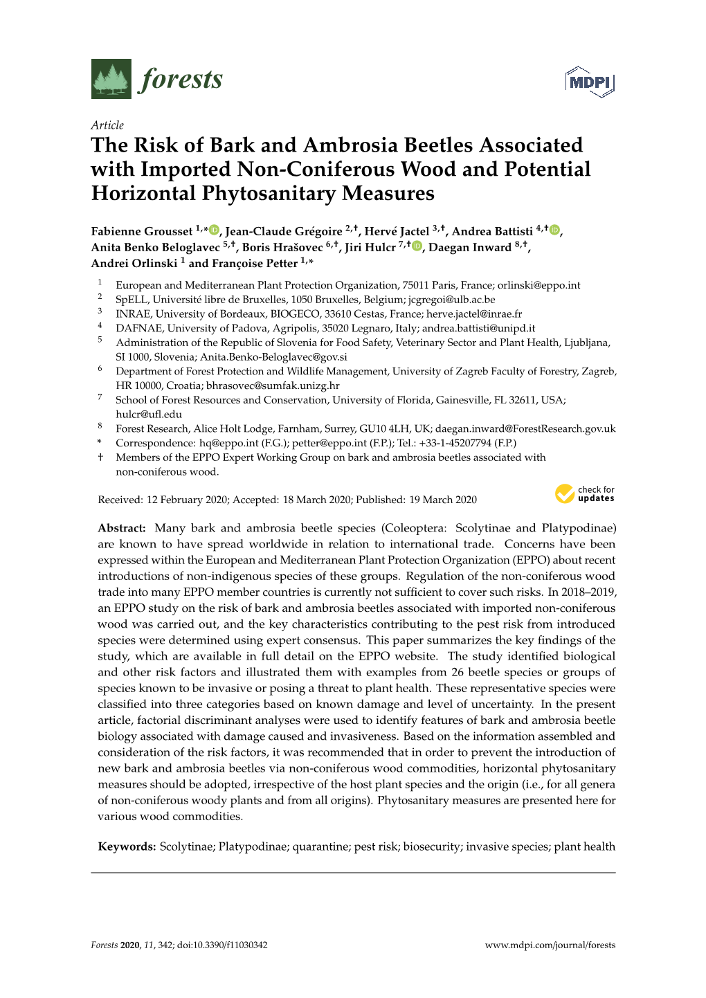 The Risk of Bark and Ambrosia Beetles Associated with Imported Non-Coniferous Wood and Potential Horizontal Phytosanitary Measures