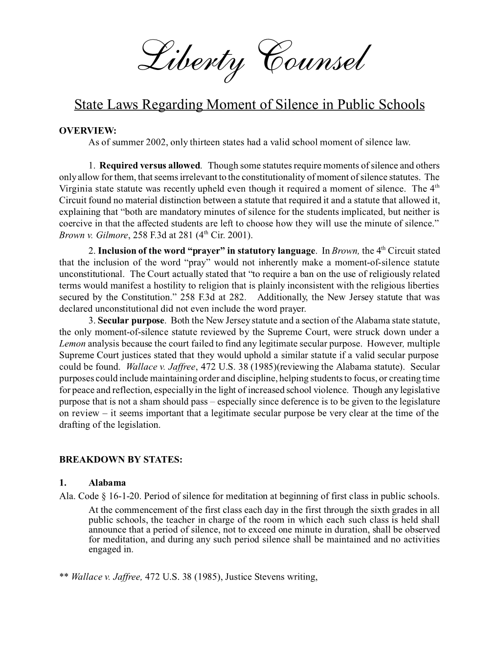 State Laws Regarding Moment of Silence in Public Schools
