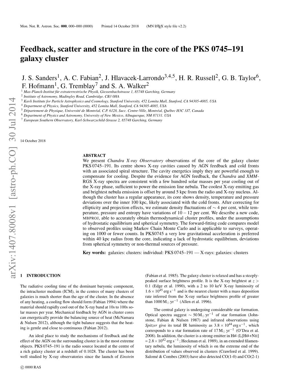 Feedback, Scatter and Structure in the Core of the PKS 0745-191 Galaxy