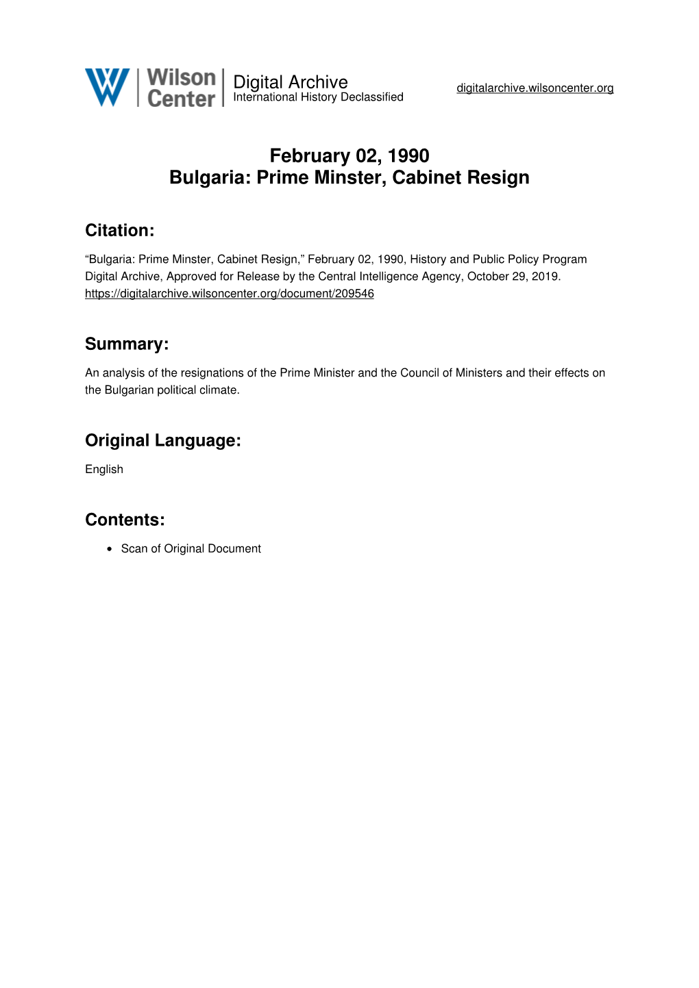 Prime Minster, Cabinet Resign