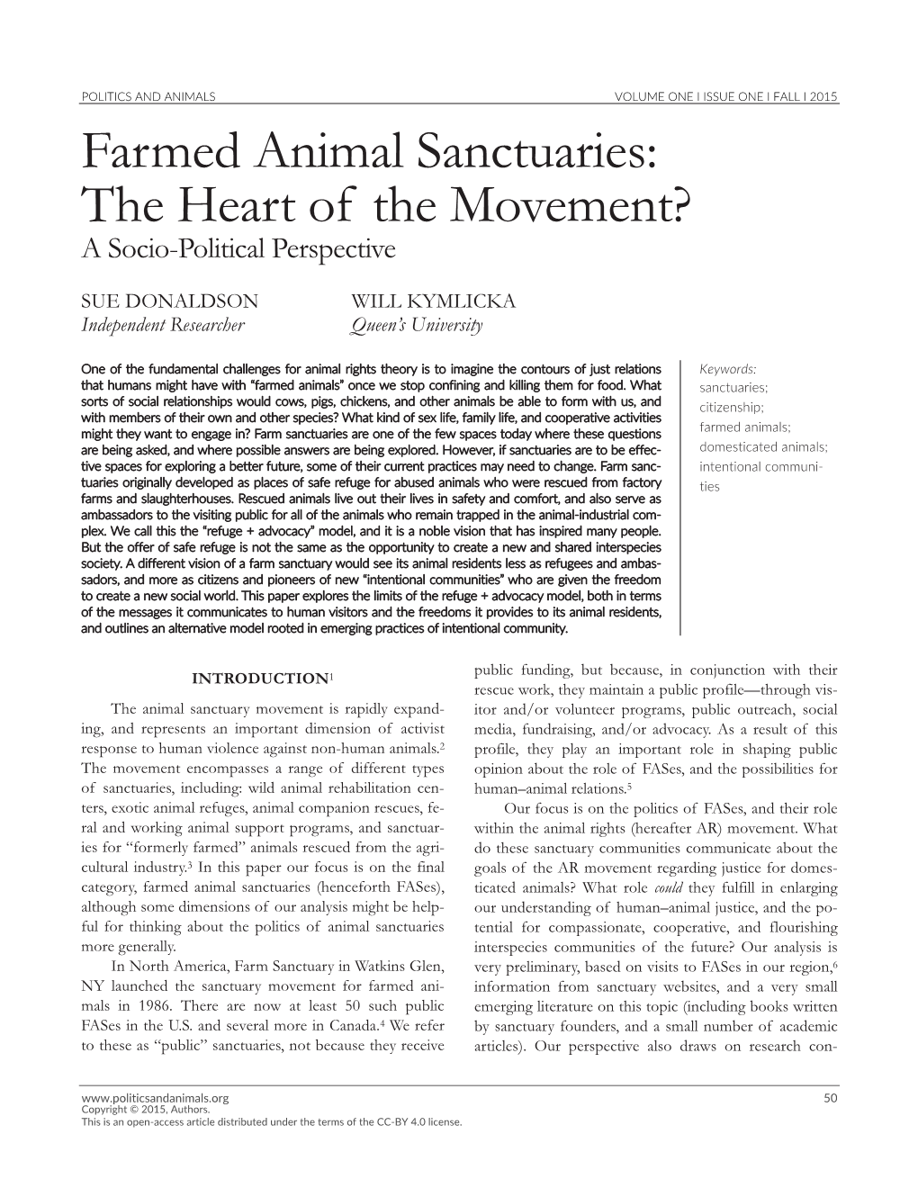 Farmed Animal Sanctuaries: the Heart of the Movement? a Socio-Political Perspective