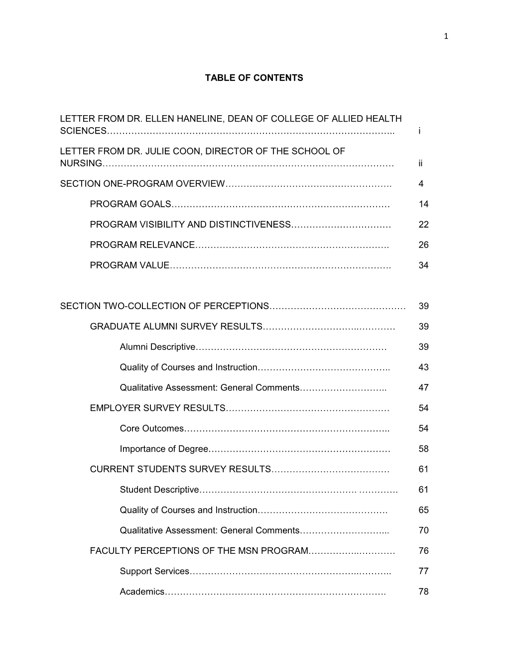 1 Table of Contents Letter from Dr. Ellen Haneline