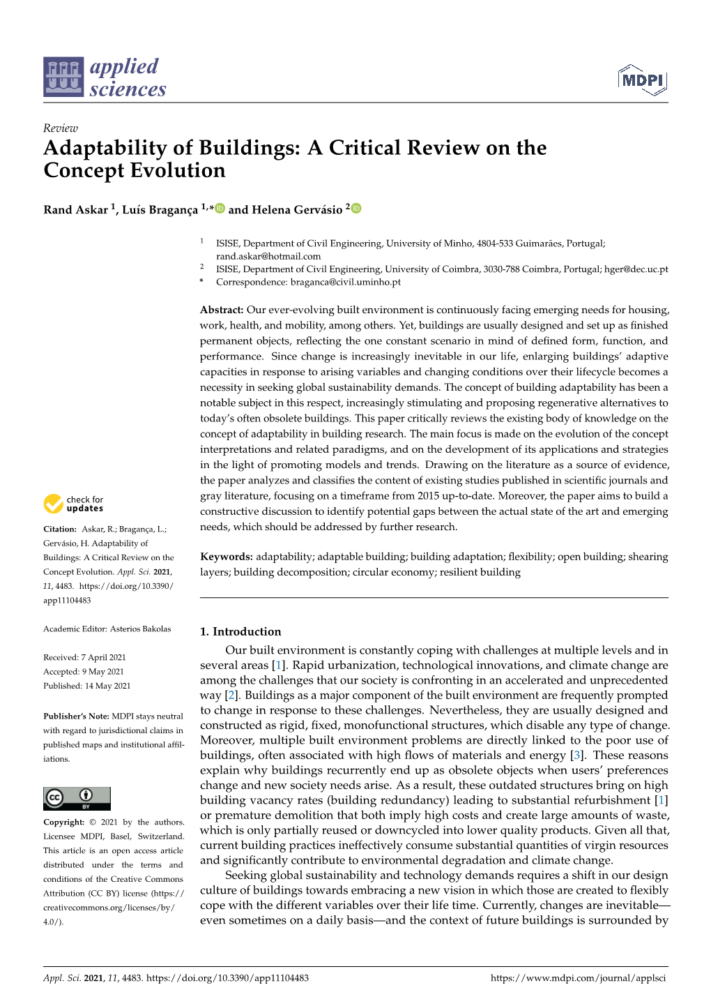 Adaptability of Buildings: a Critical Review on the Concept Evolution