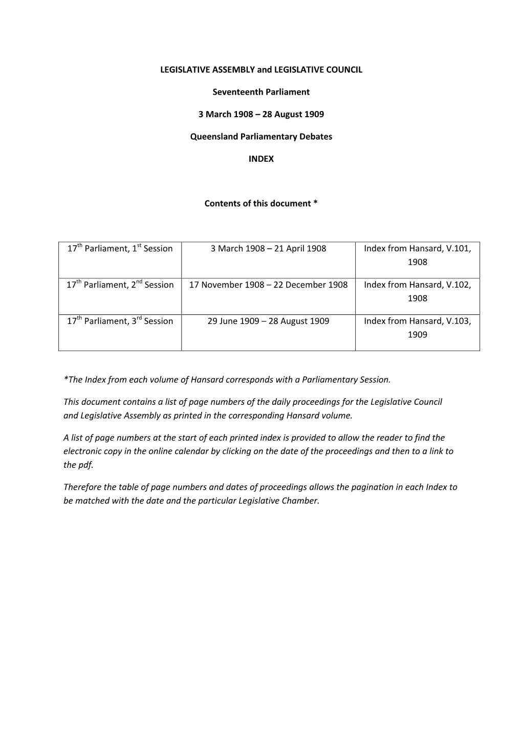 1908-1909 Index to Parliamentary Debates