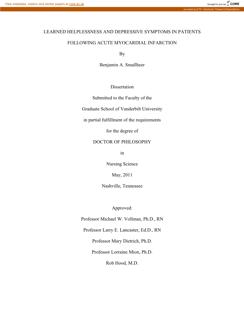 Learned Helplessness and Depressive Symptoms in Patients