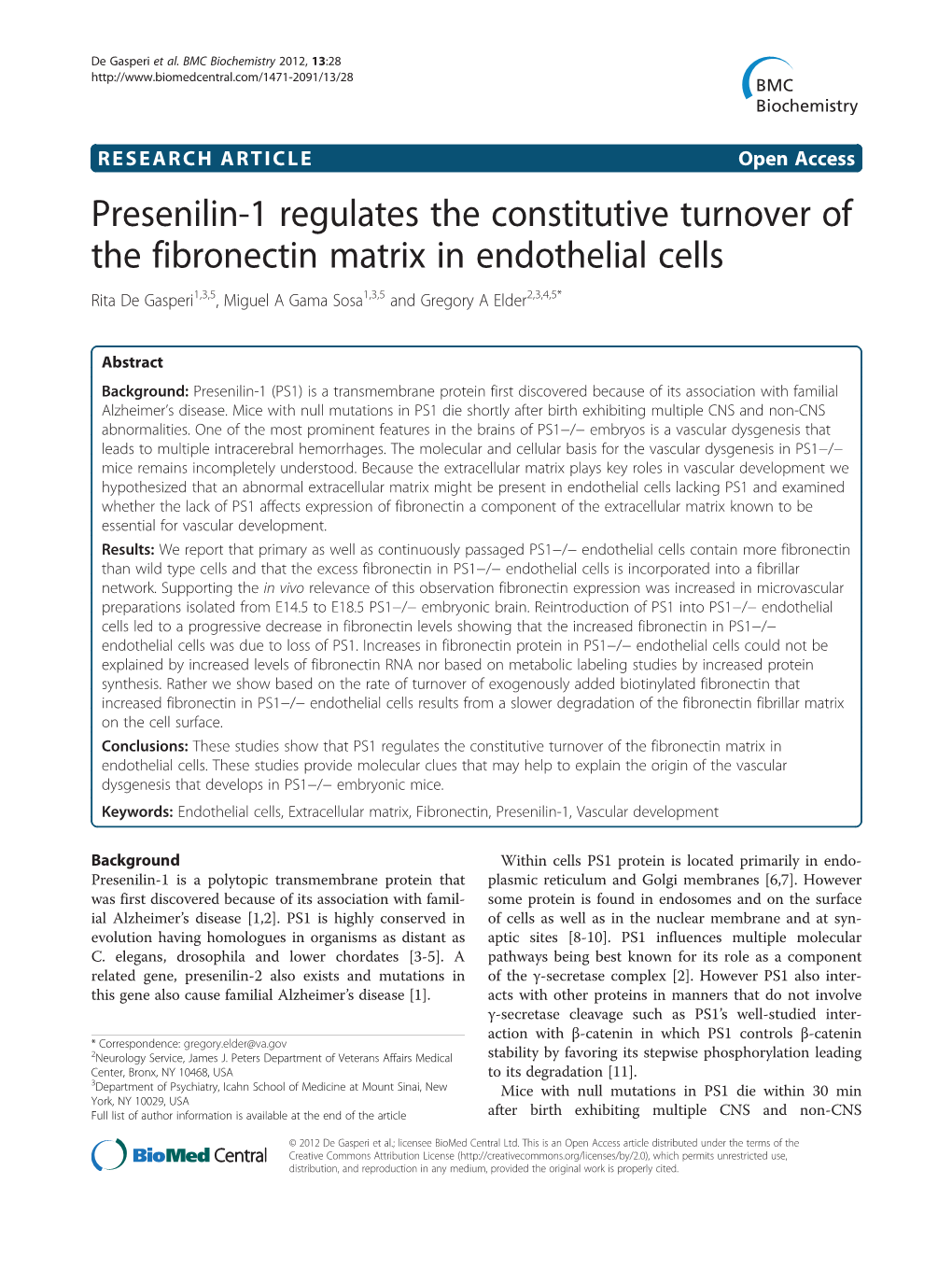 Presenilin-1 Regulates the Constitutive Turnover of the Fibronectin Matrix In