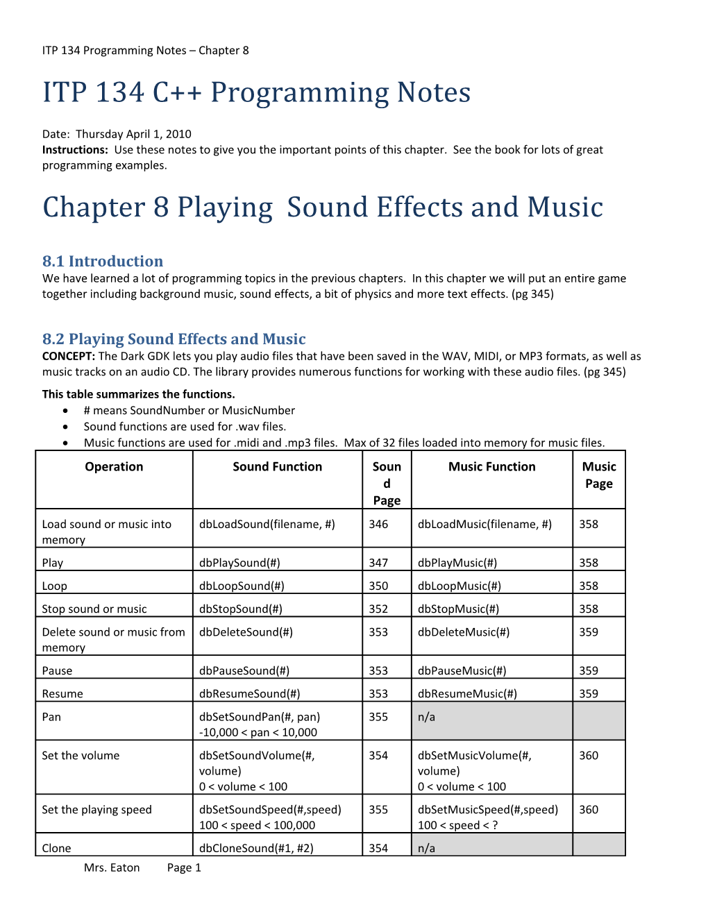 ITP 134 Programming Notes Chapter 8