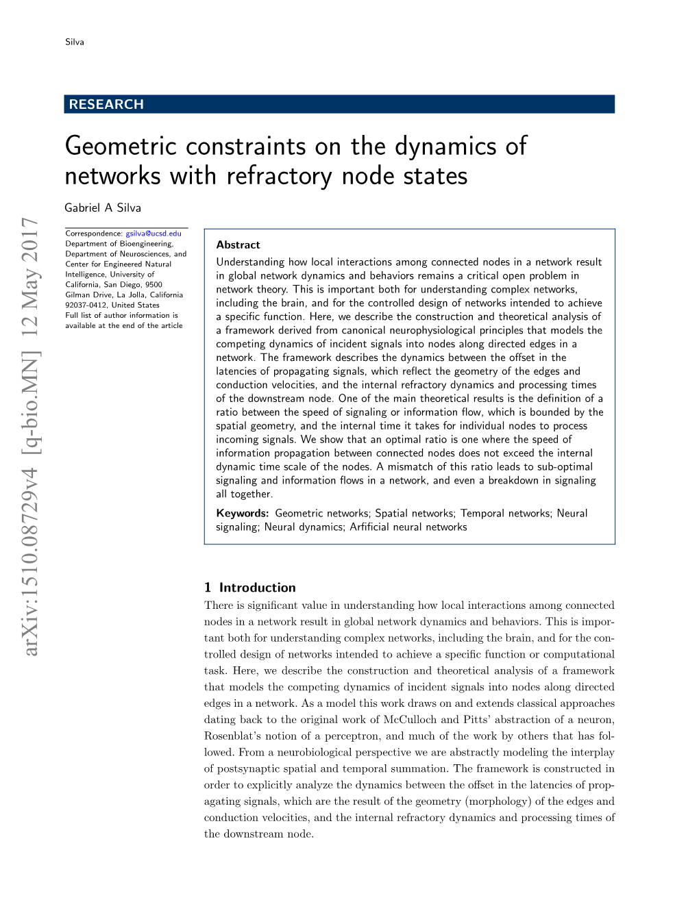 Geometric Constraints on the Dynamics of Networks with Refractory Node States Gabriel a Silva