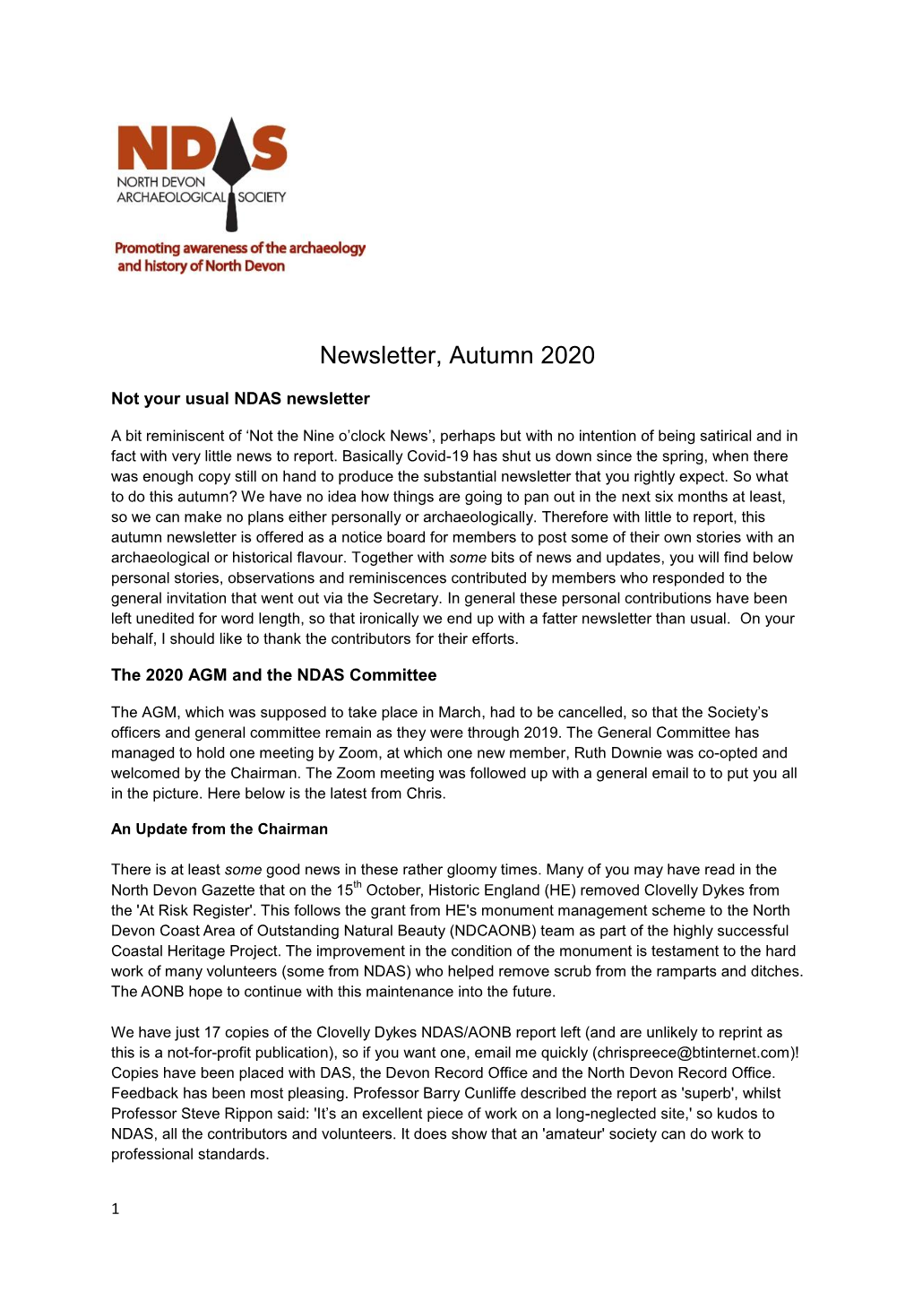 Newsletter, Autumn 2020