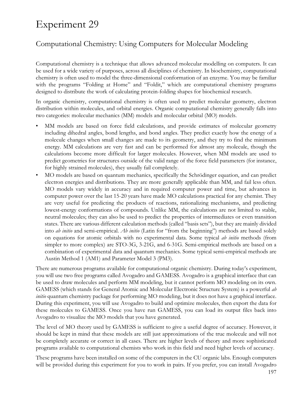 Computational Chemistry: Using Computers for Molecular Modeling