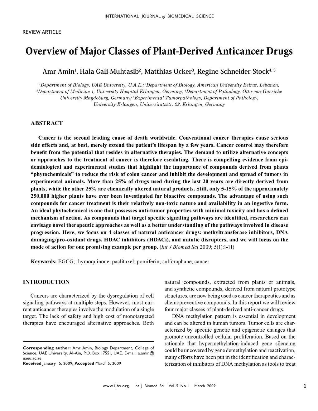 Overview of Major Classes of Plant-Derived Anticancer Drugs