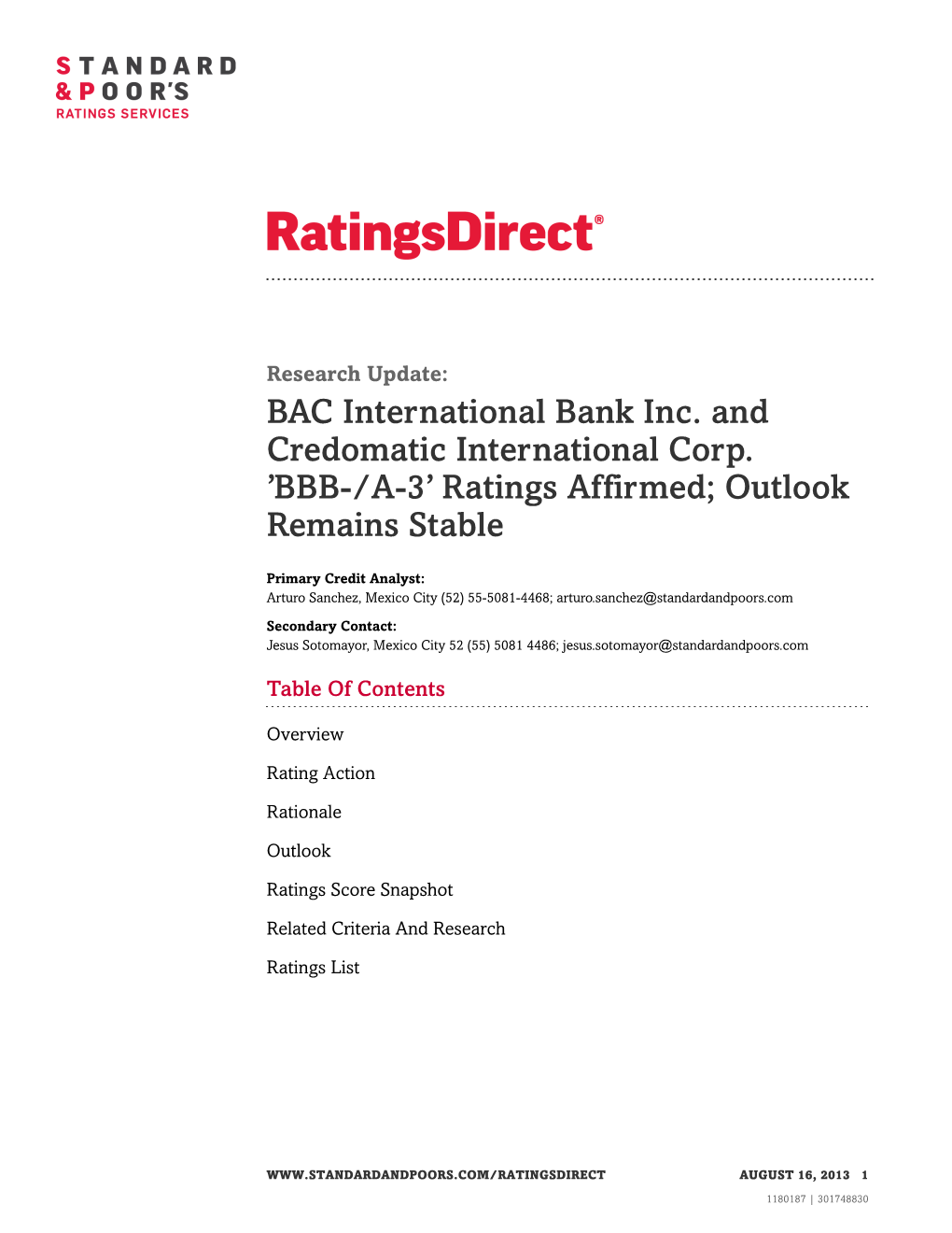 BAC International Bank Inc. and Credomatic International Corp