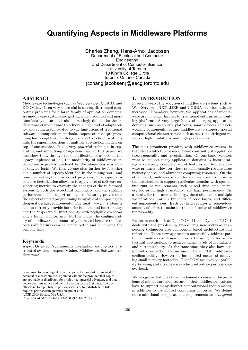 Quantifying Aspects in Middleware Platforms