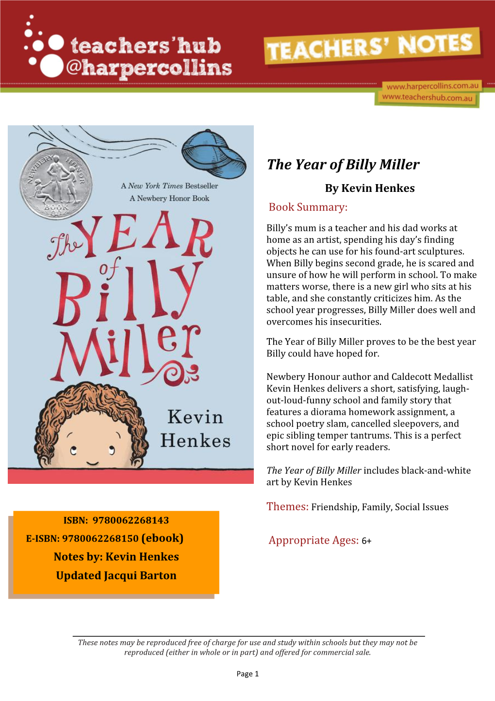 The Year of Billy Miller by Kevin Henkes Book Summary