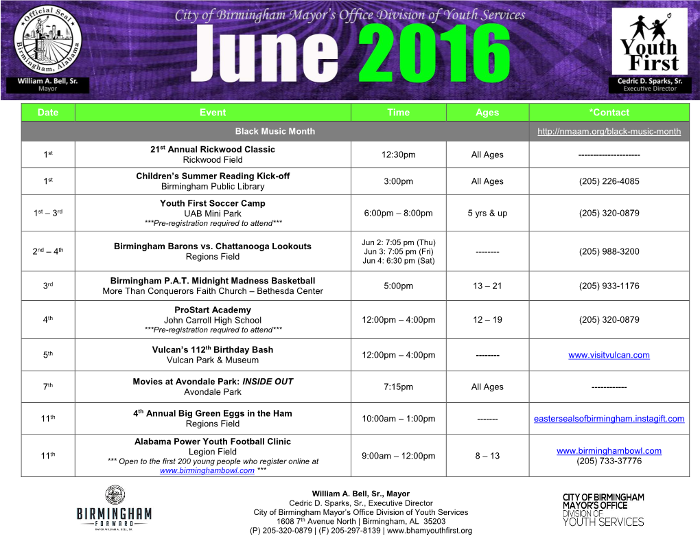 JUNE 2016 Calendar