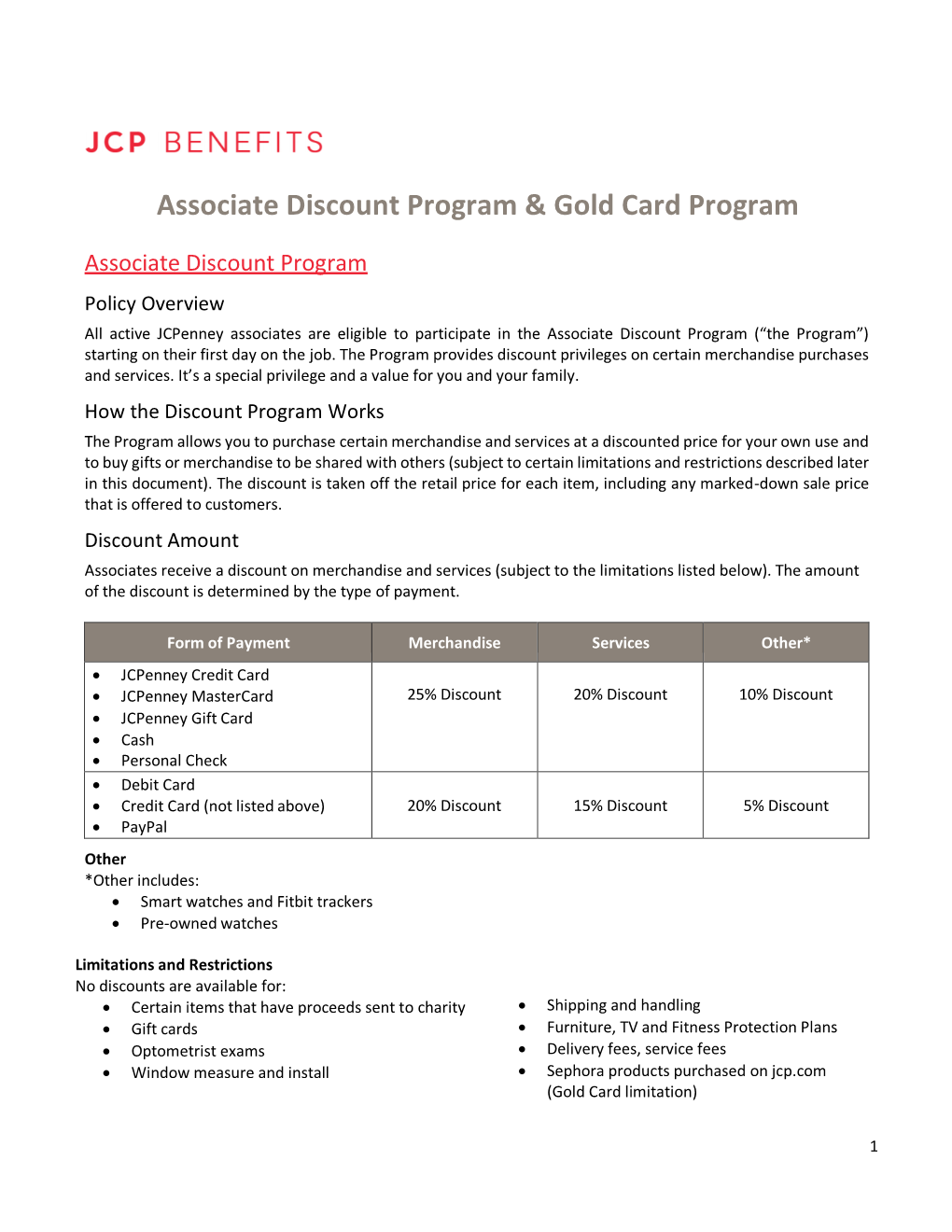 Associate Discount Program & Gold Card Program