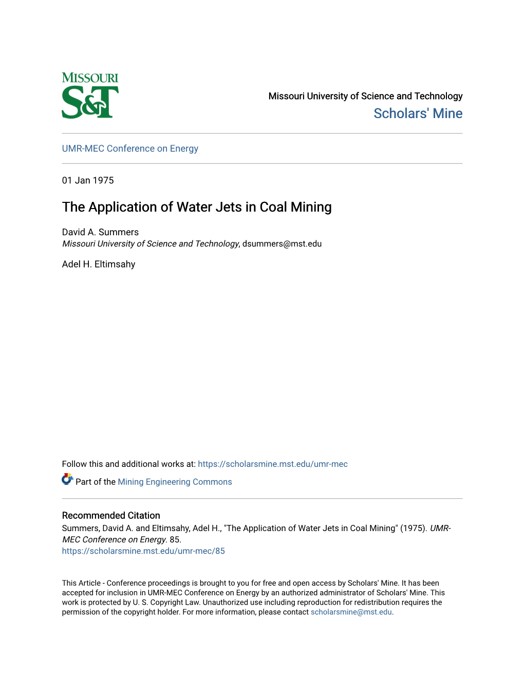 The Application of Water Jets in Coal Mining