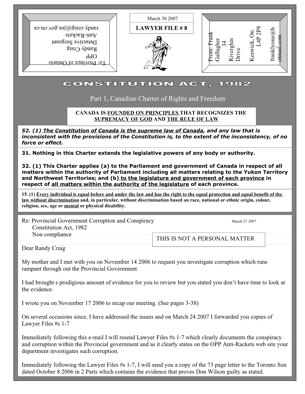 Part 1, Canadian Charter of Rights and Freedom