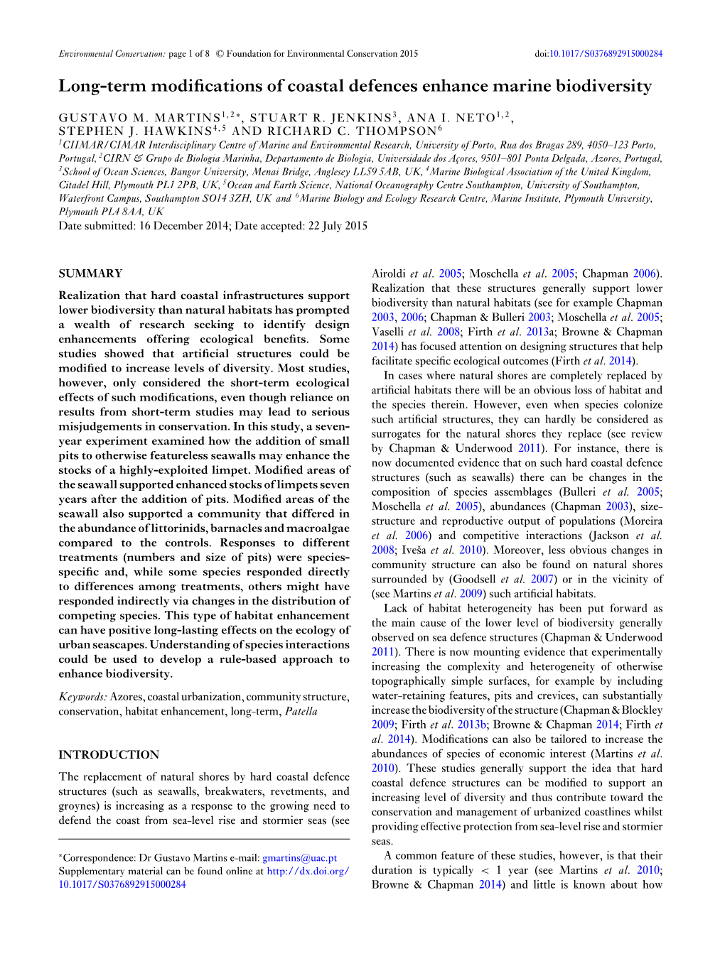 Long-Term Modifications of Coastal Defences Enhance Marine Biodiversity