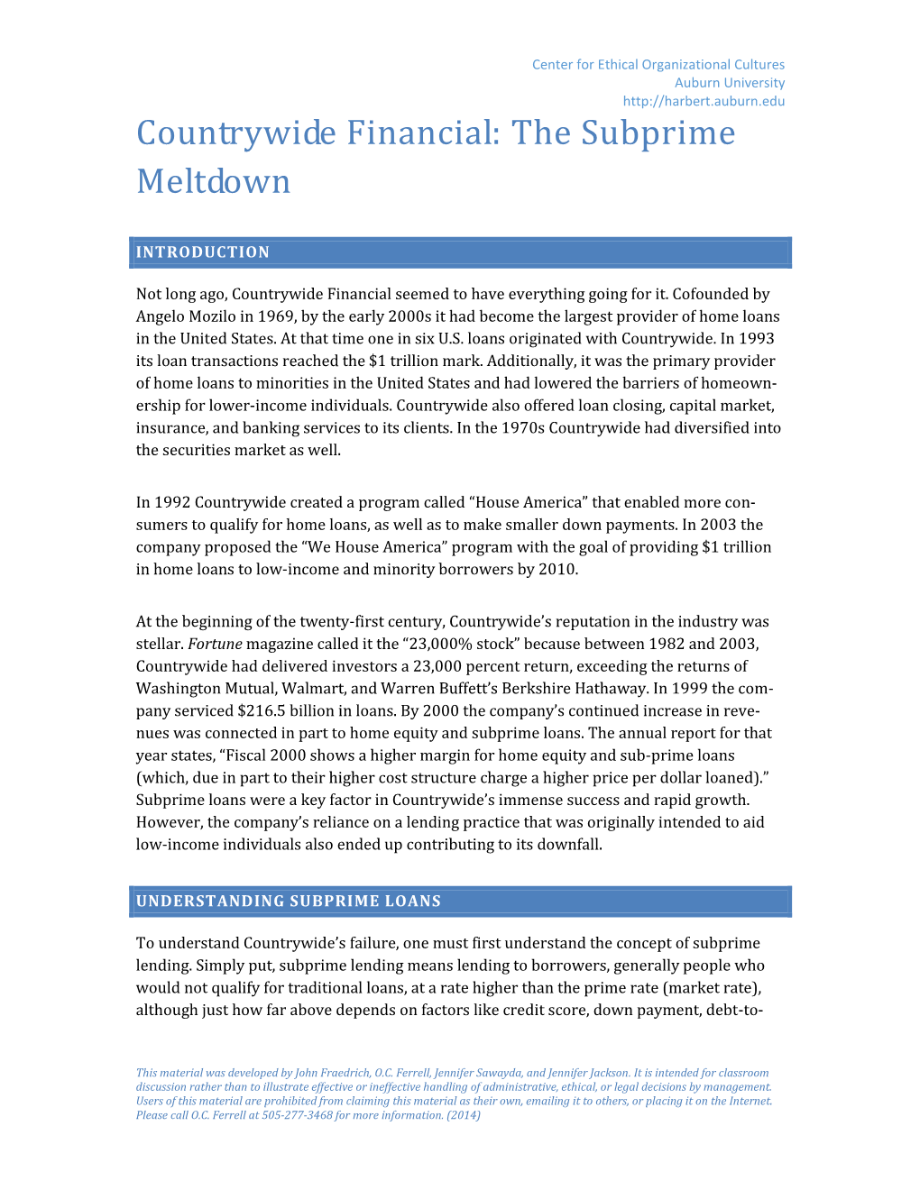 Countrywide Financial: the Subprime Meltdown