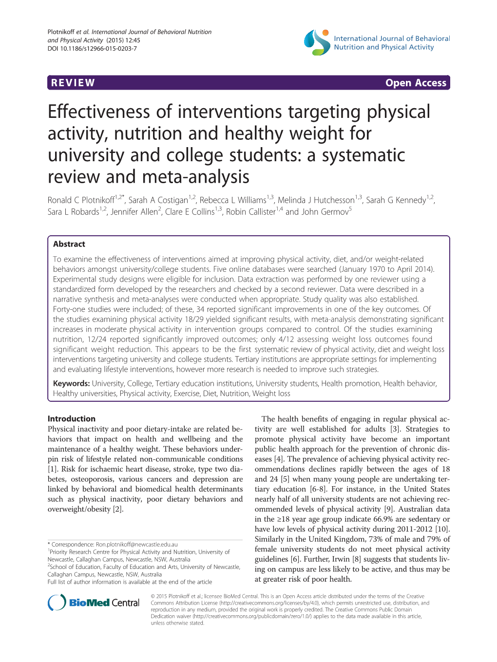 Effectiveness of Interventions Targeting Physical Activity, Nutrition And