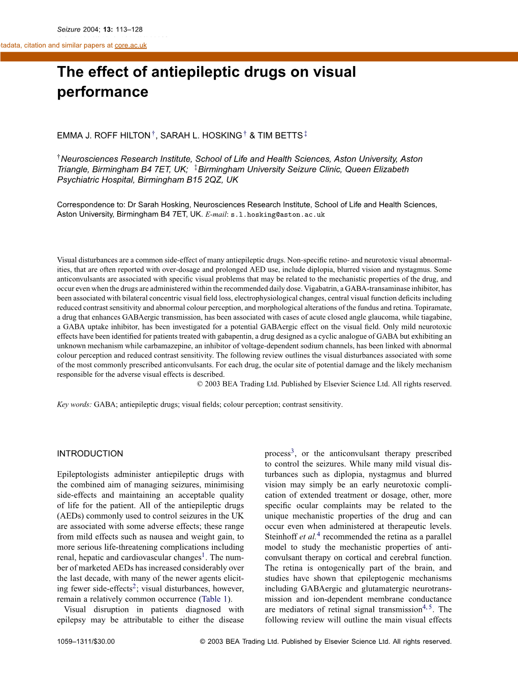 The Effect of Antiepileptic Drugs on Visual Performance