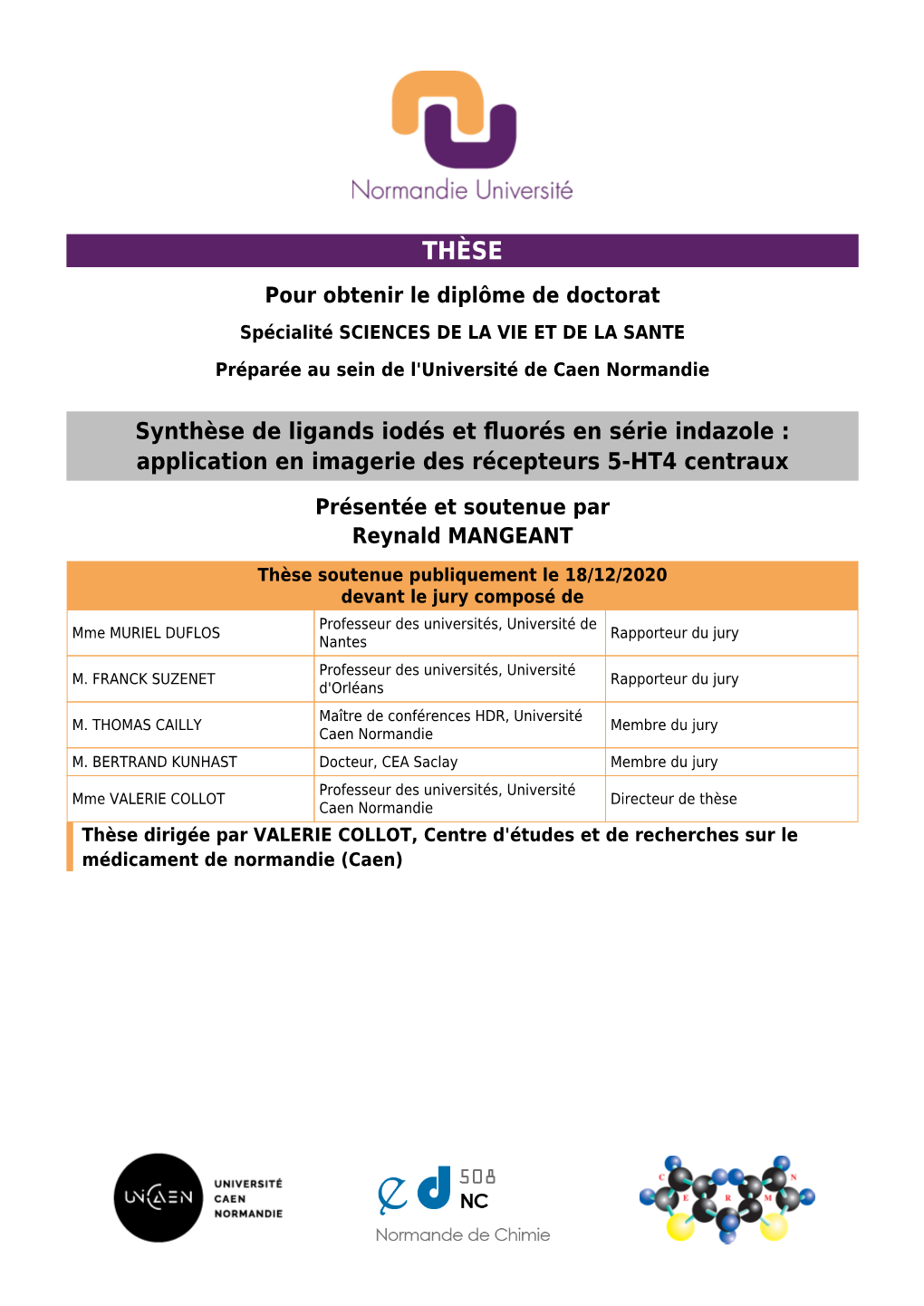 Synthèse De Ligands Iodés Et Fluorés En Série Indazole: Application En