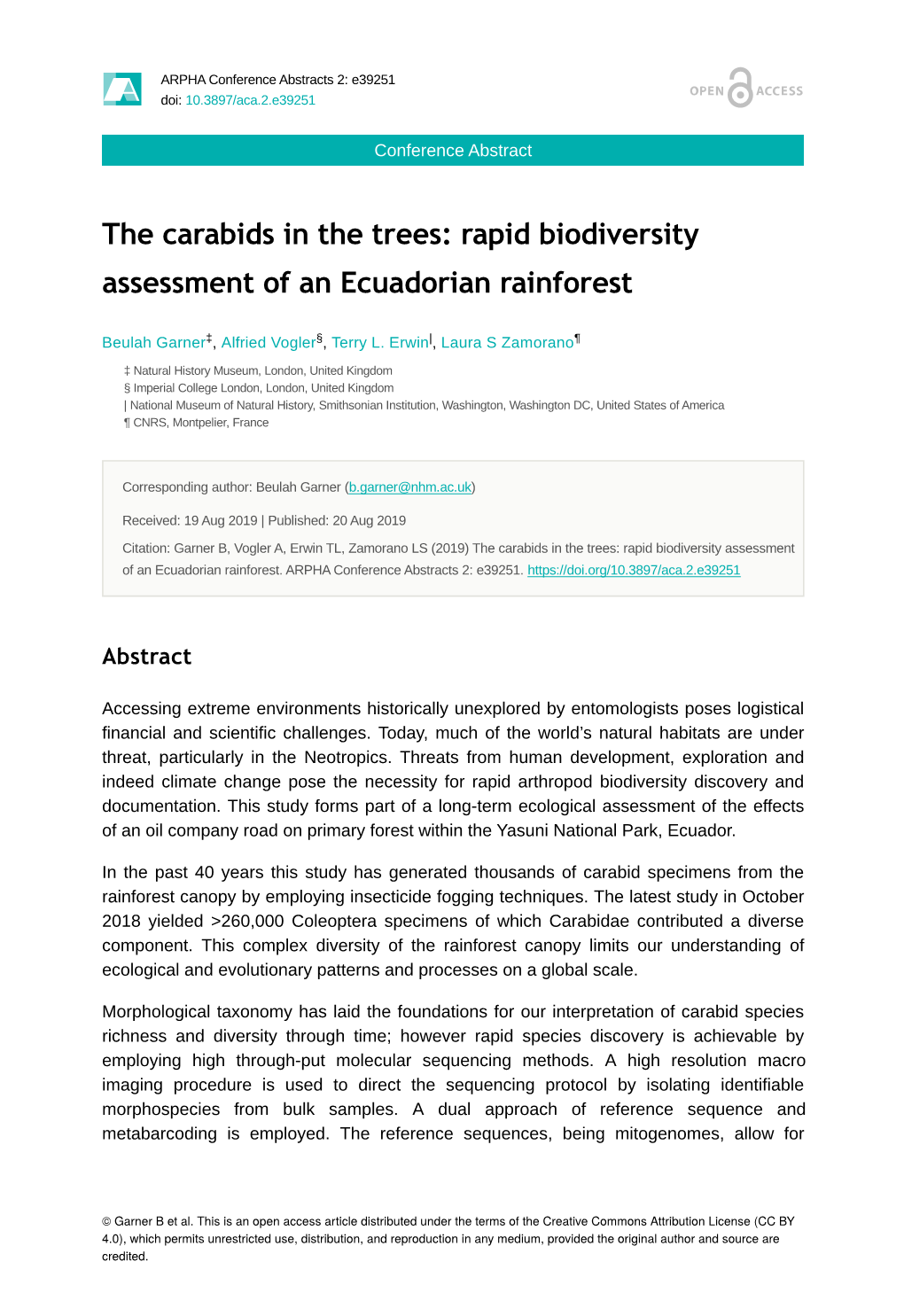 Rapid Biodiversity Assessment of an Ecuadorian Rainforest