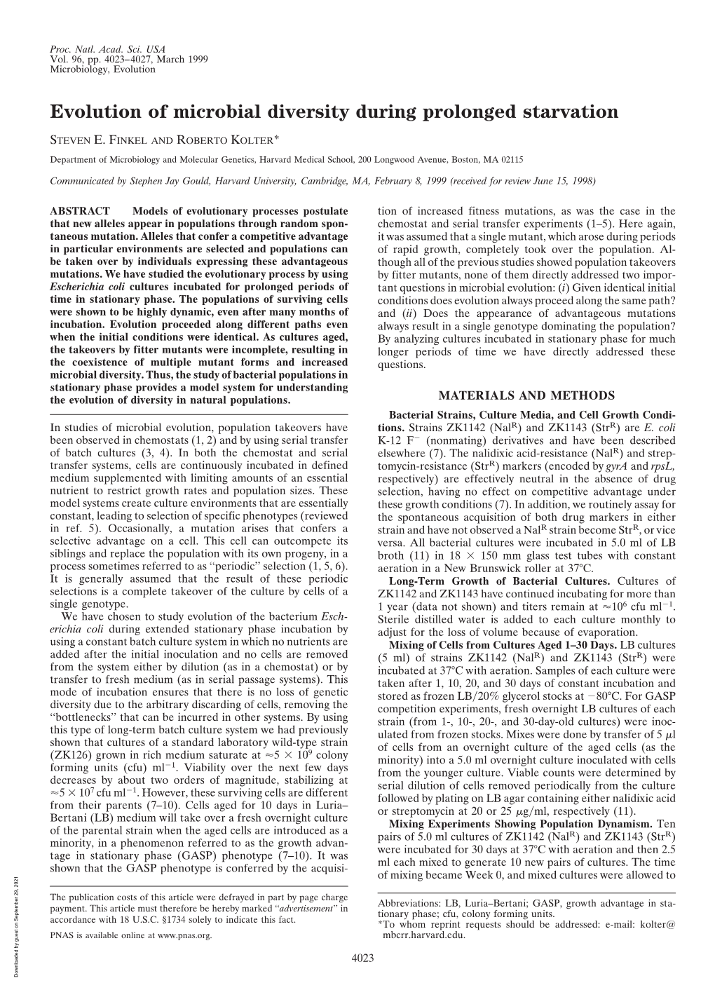 Evolution of Microbial Diversity During Prolonged Starvation