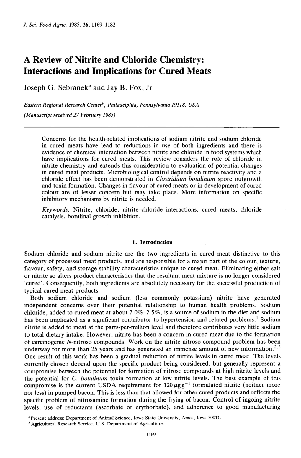 A Review of Nitrite and Chloride Chemistry: Interactions and Implications for Cured Meats