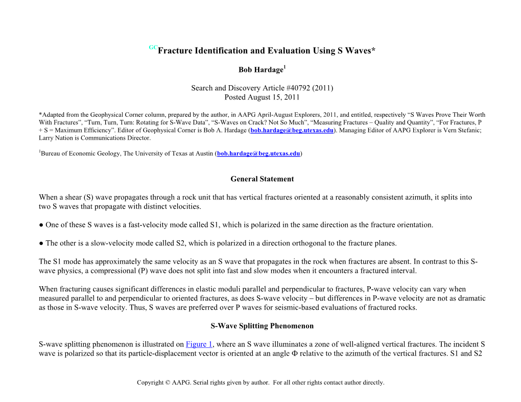 Fracture Identification and Evaluation Using S Waves; #40792 (2011)