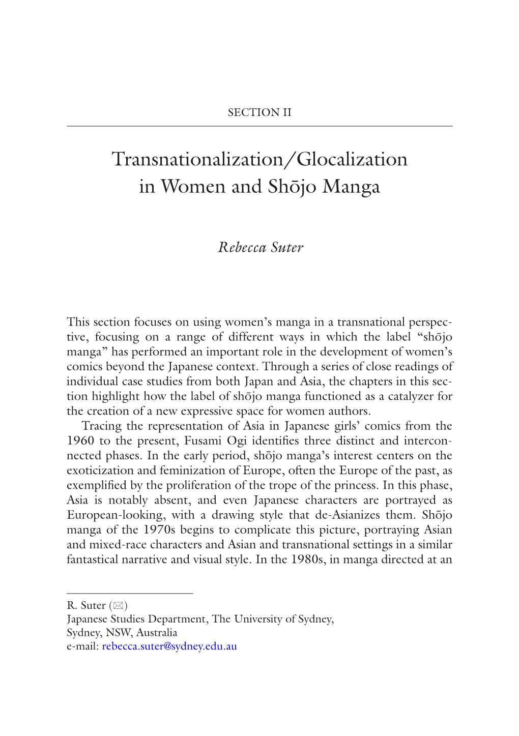 Transnationalization/Glocalization in Women and Shōjo Manga