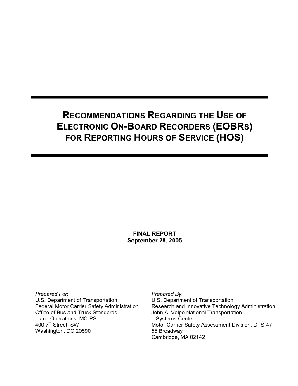 Eobrs) for Reporting Hours of Service (Hos)