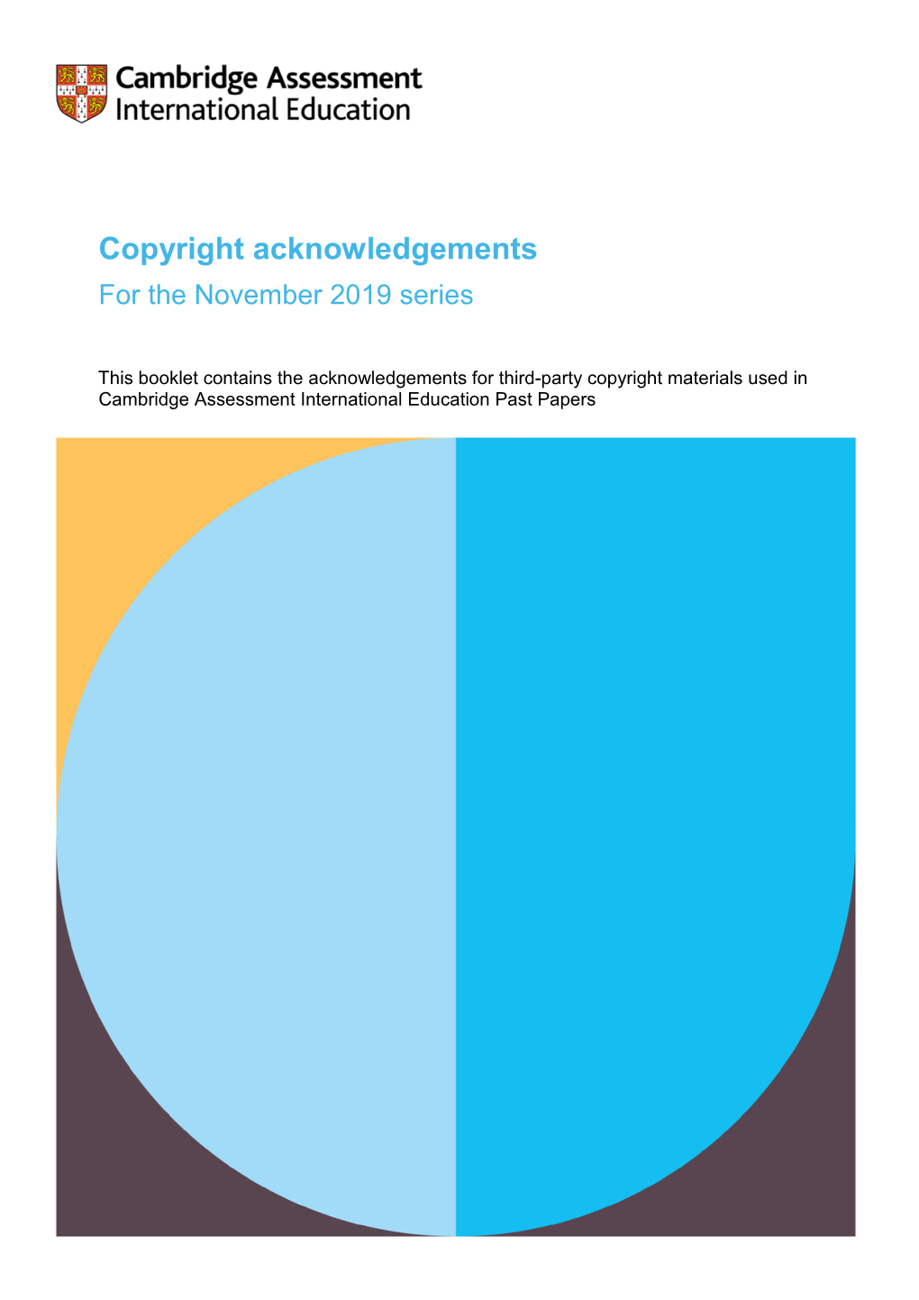 Copyright Acknowledgement Booklet November 2019 Series