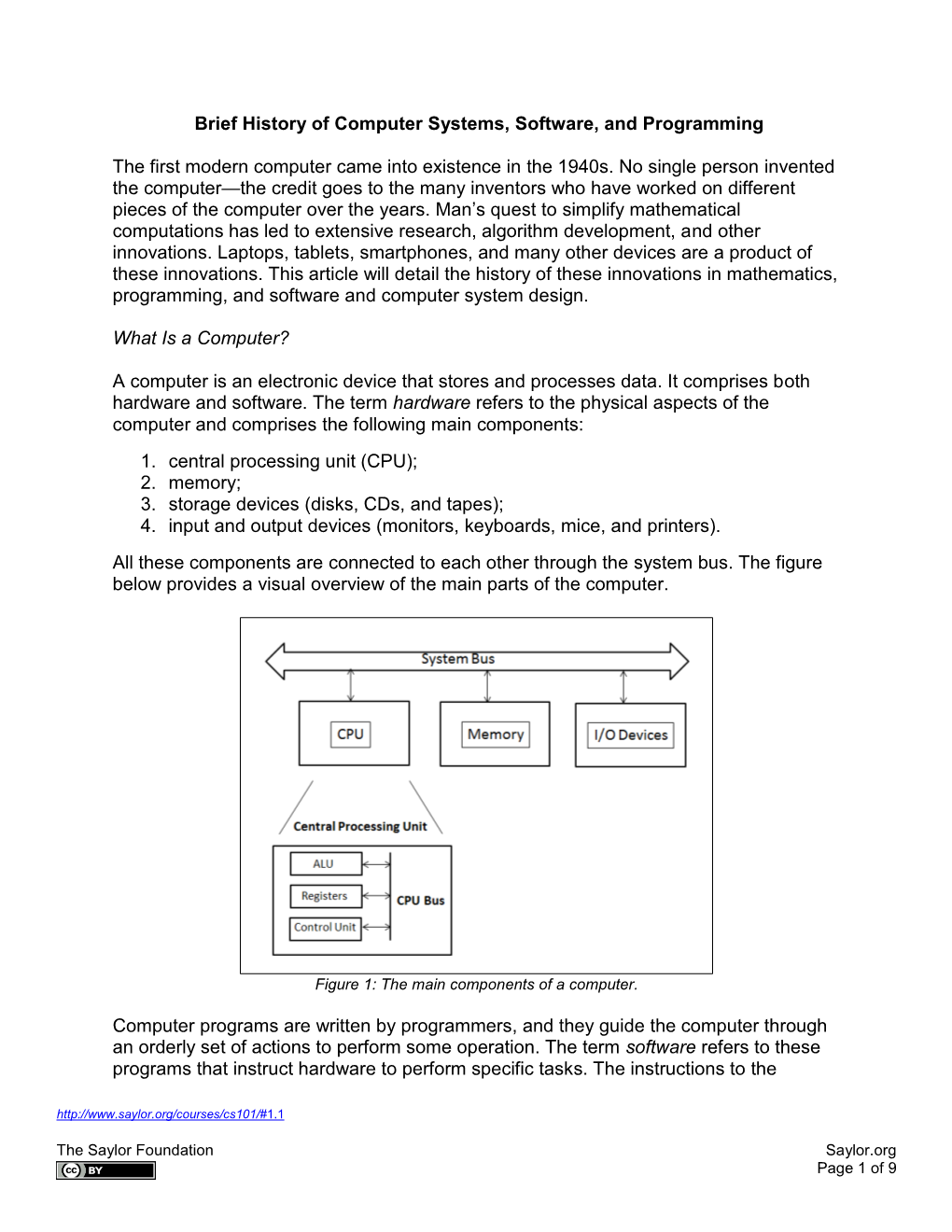 Brief History of Computer Systems, Software, and Programming The