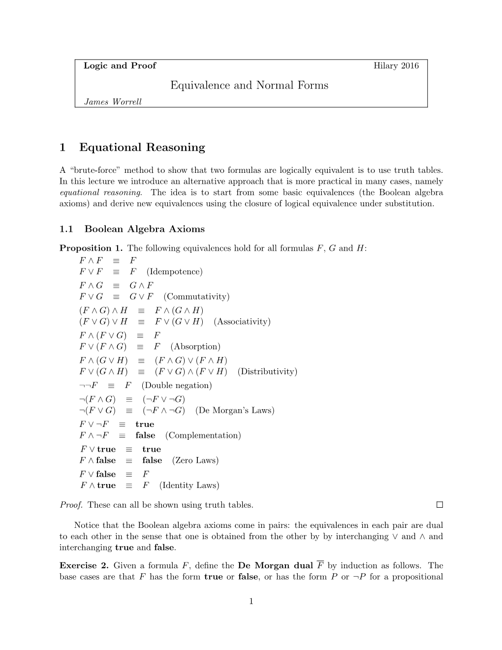 Equivalence and Normal Forms 1 Equational Reasoning