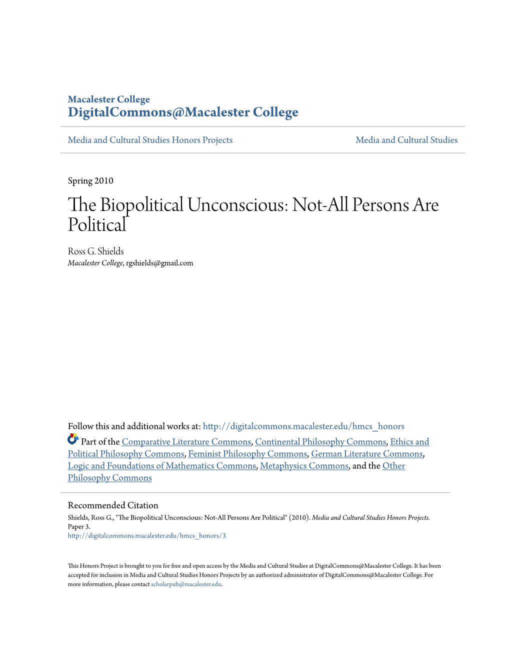 The Biopolitical Unconscious