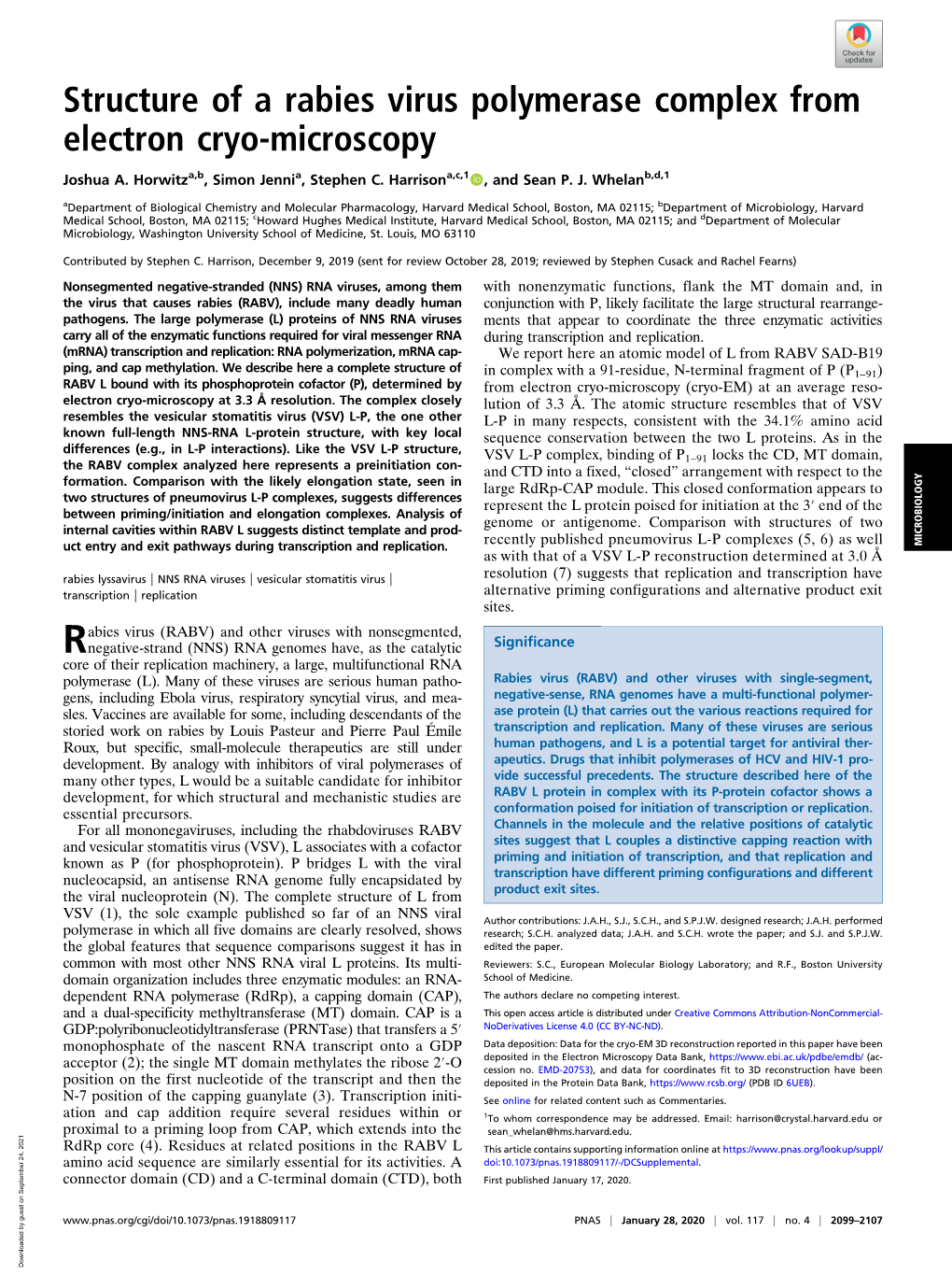 Structure of a Rabies Virus Polymerase Complex from Electron Cryo-Microscopy