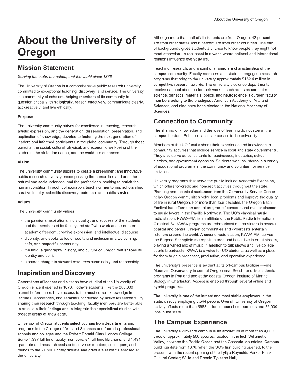 About the University of Oregon 1