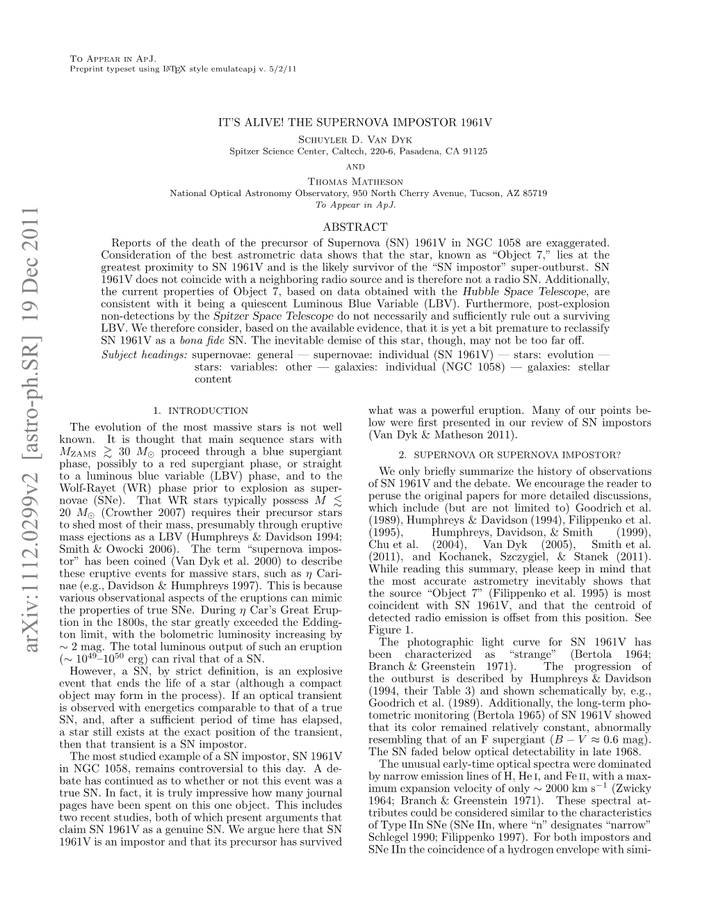 Arxiv:1112.0299V2 [Astro-Ph.SR] 19 Dec 2011 H Rpriso Rese During Sne