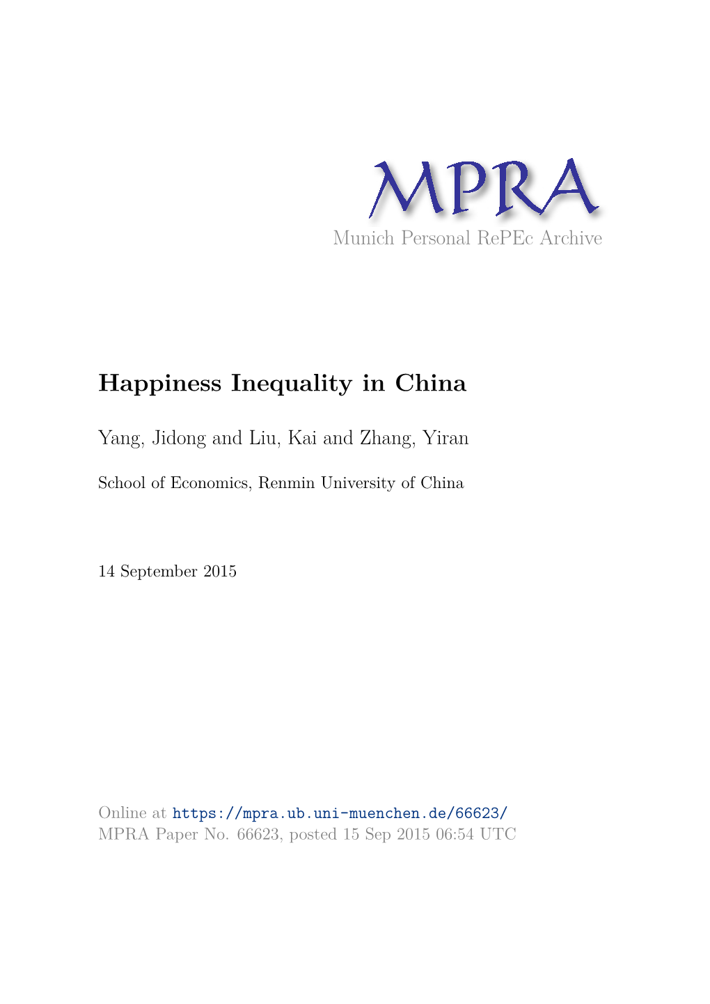 Happiness Inequality in China