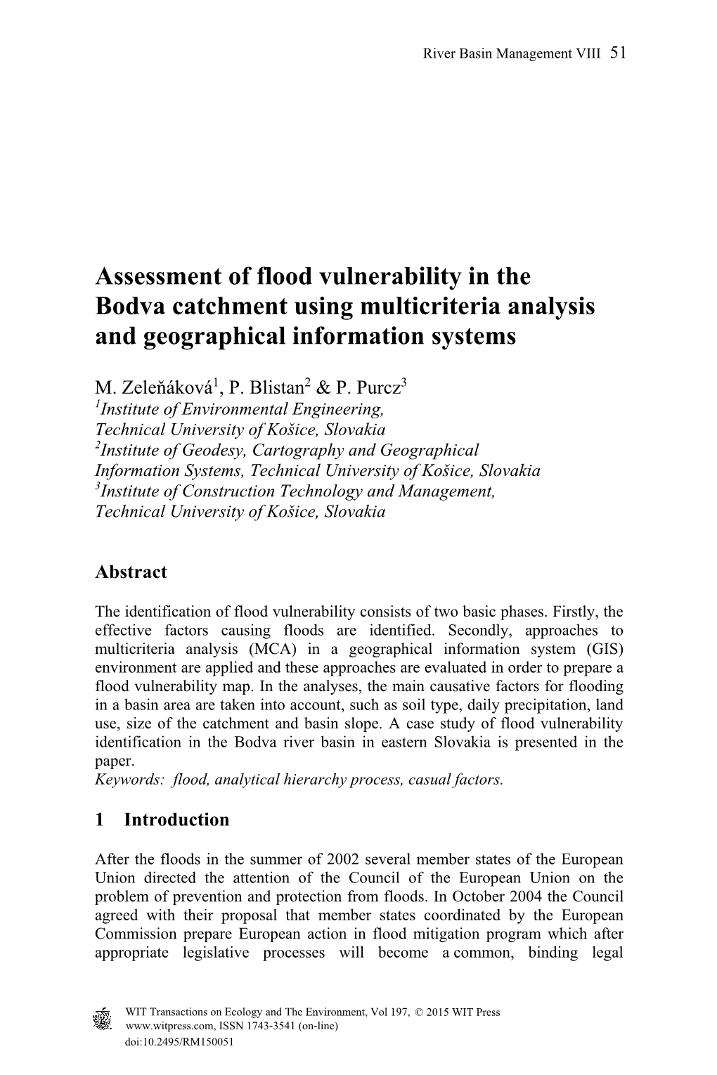Assessment of Flood Vulnerability in the Bodva Catchment Using Multicriteria Analysis and Geographical Information Systems