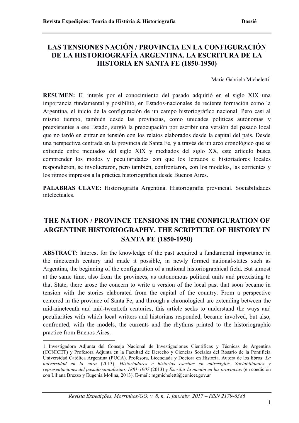 Las Tensiones Nación / Provincia En La Configuración De La Historiografía Argentina